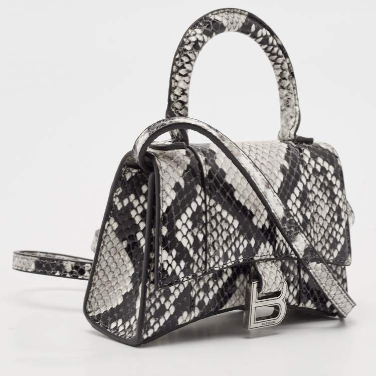 Pre Owned Balenciaga Black/Grey Python Embossed Leather Mini Hourglass Top Handle Bag