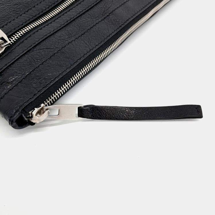 Pre Owned Balenciaga Black Leather Motor Clip Clutch Bag