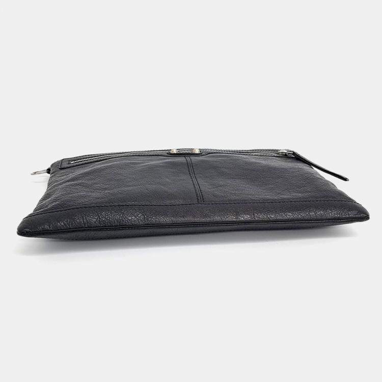 Pre Owned Balenciaga Black Leather Motor Clip Clutch Bag