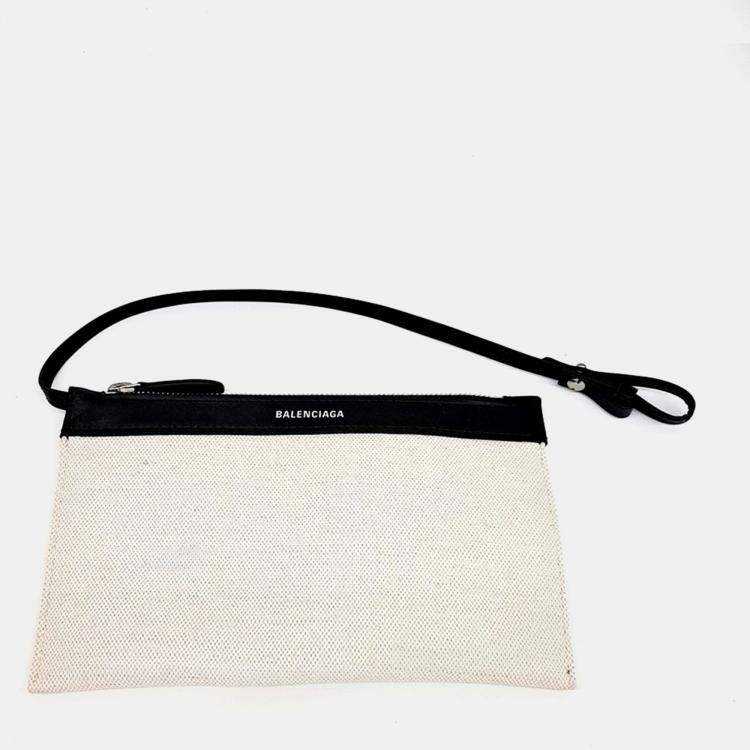 Pre Owned Balenciaga Beige Black Fabric Cabas Tote Bag