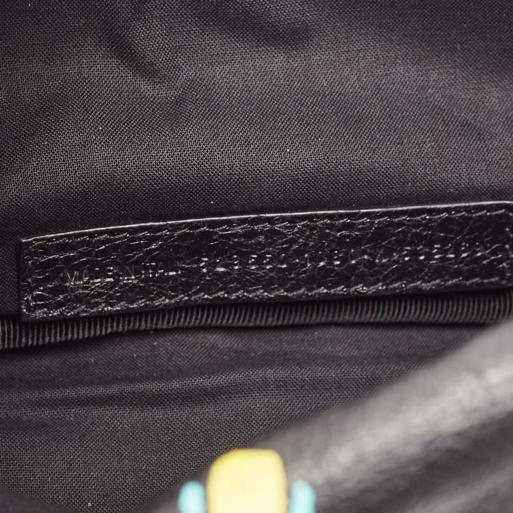 Pre Owned Balenciaga Black Graffiti Print Leather Logo Belt Bag