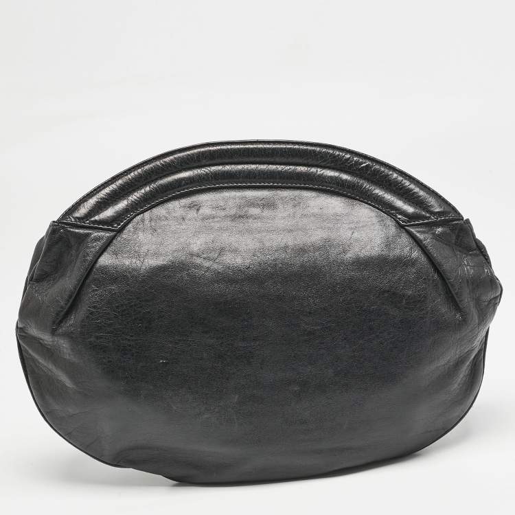 Pre Owned Balenciaga Black Leather Classic Hardware Oval Clutch