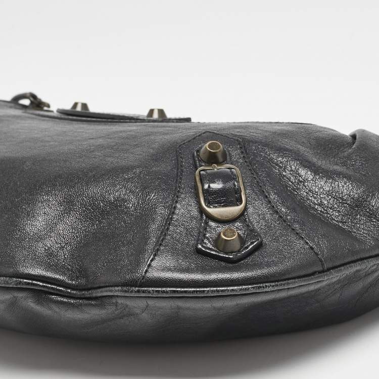 Pre Owned Balenciaga Black Leather Classic Hardware Oval Clutch
