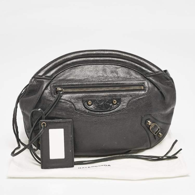 Pre Owned Balenciaga Black Leather Classic Hardware Oval Clutch