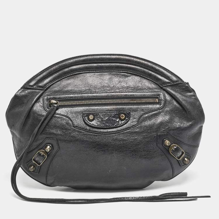 Pre Owned Balenciaga Black Leather Classic Hardware Oval Clutch