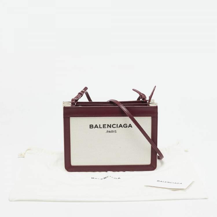 Pre Owned Balenciaga Burgundy/Beige Canvas and Leather Pochette Crossbody Bag