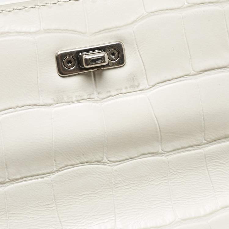Pre Owned Balenciaga White Croc Embossed Leather XS Gossip Shoulder Bag
