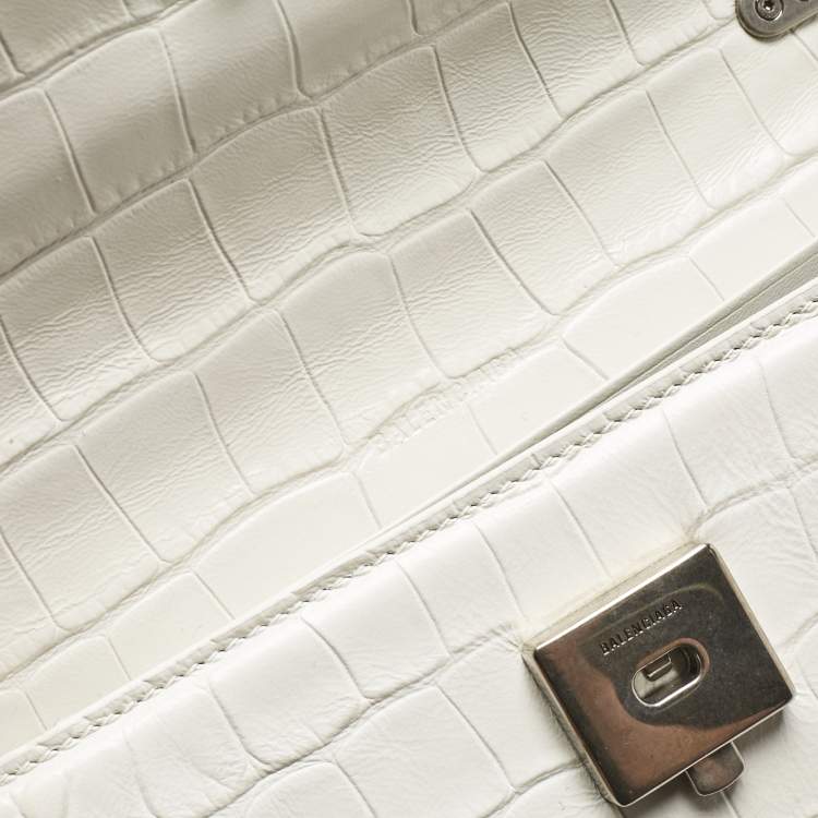 Pre Owned Balenciaga White Croc Embossed Leather XS Gossip Shoulder Bag