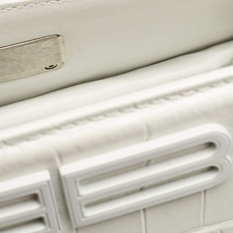 Pre Owned Balenciaga White Croc Embossed Leather XS Gossip Shoulder Bag