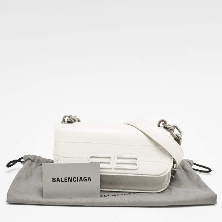 Pre Owned Balenciaga White Croc Embossed Leather XS Gossip Shoulder Bag
