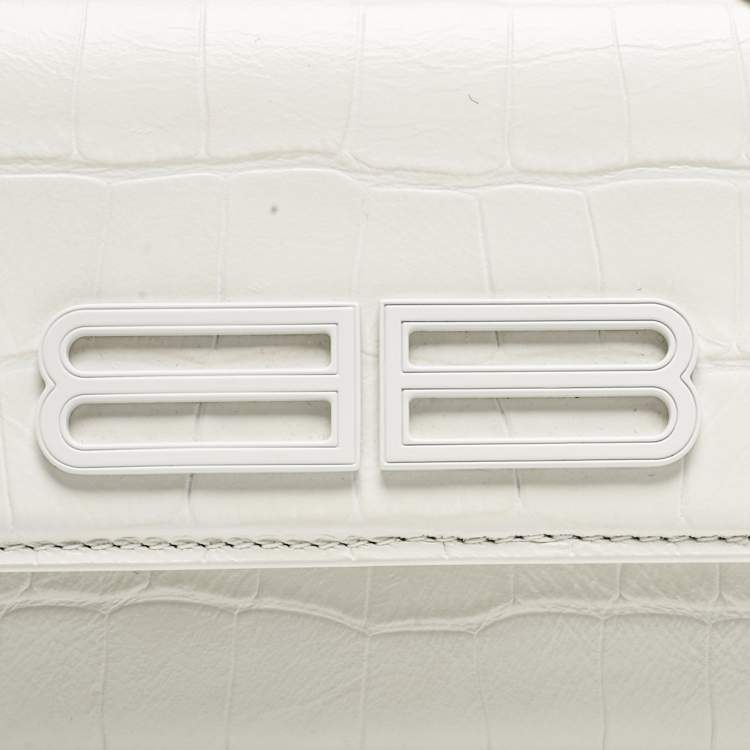 Pre Owned Balenciaga White Croc Embossed Leather XS Gossip Shoulder Bag