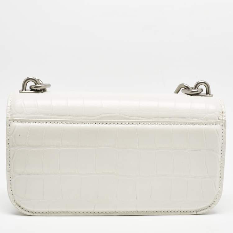 Pre Owned Balenciaga White Croc Embossed Leather XS Gossip Shoulder Bag