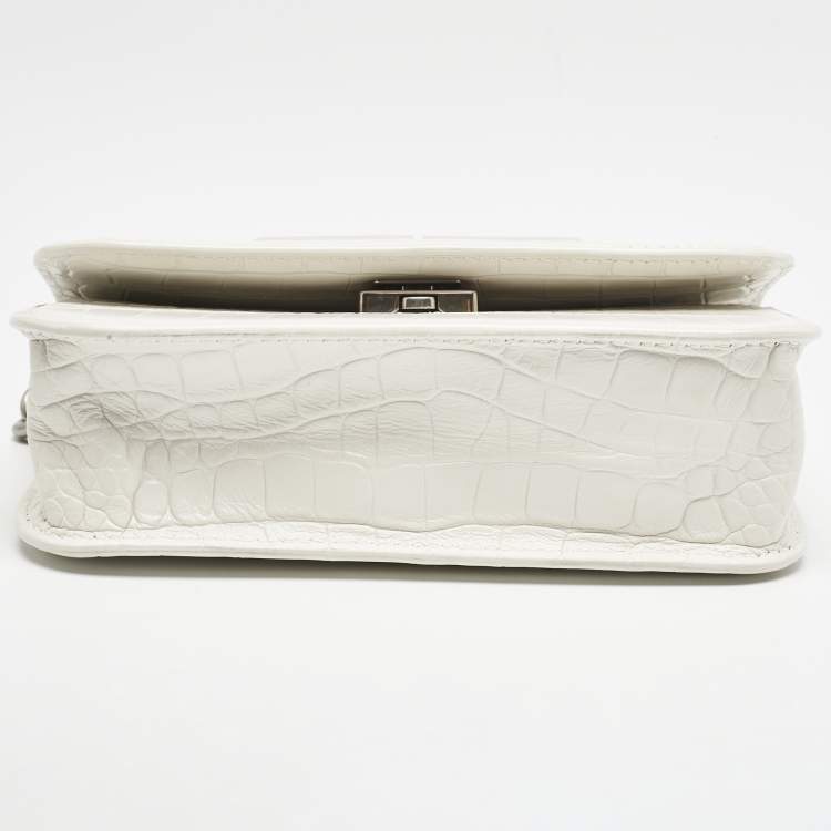 Pre Owned Balenciaga White Croc Embossed Leather XS Gossip Shoulder Bag