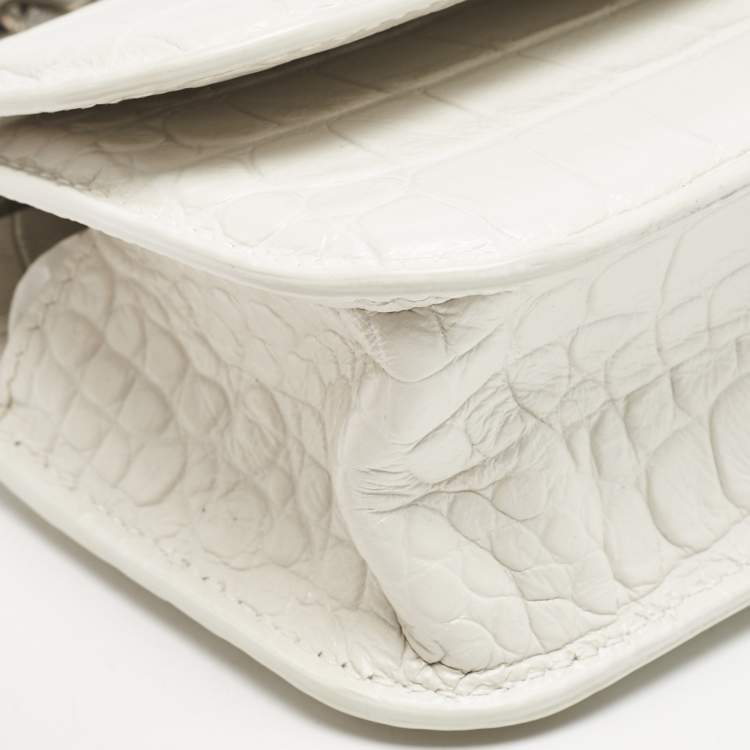 Pre Owned Balenciaga White Croc Embossed Leather XS Gossip Shoulder Bag