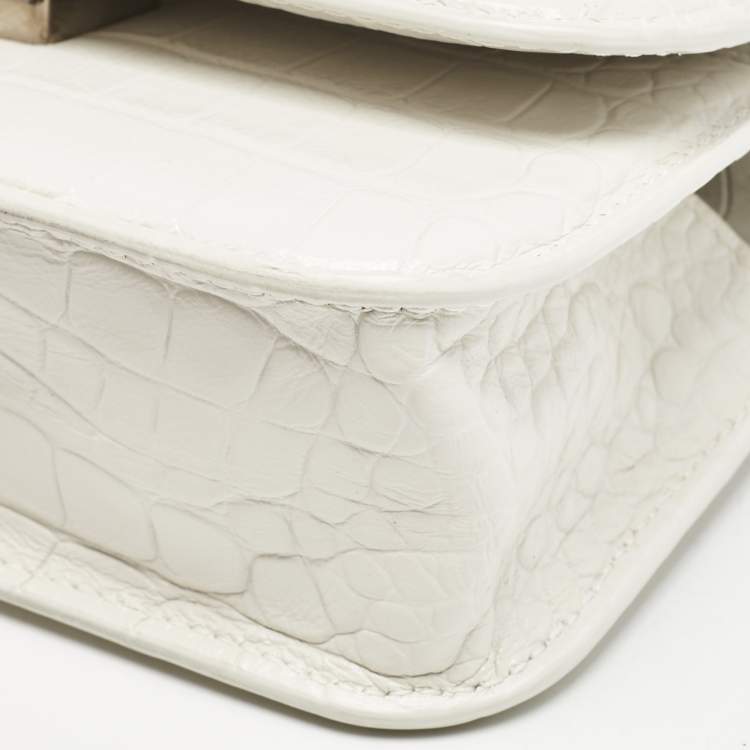 Pre Owned Balenciaga White Croc Embossed Leather XS Gossip Shoulder Bag