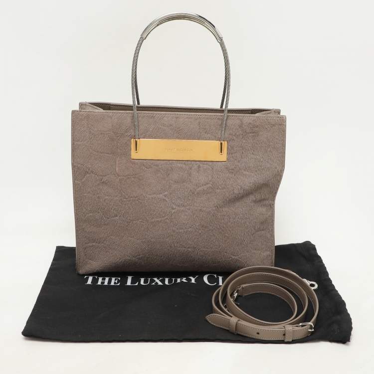 Pre Owned Balenciaga Grey Croc Embossed Calf Hair Small Cable Shopper Tote