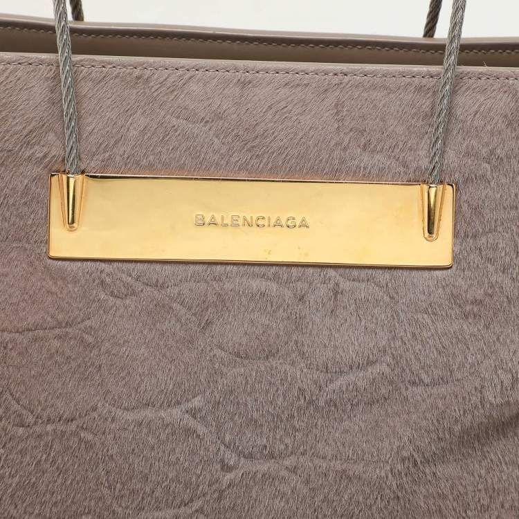 Pre Owned Balenciaga Grey Croc Embossed Calf Hair Small Cable Shopper Tote
