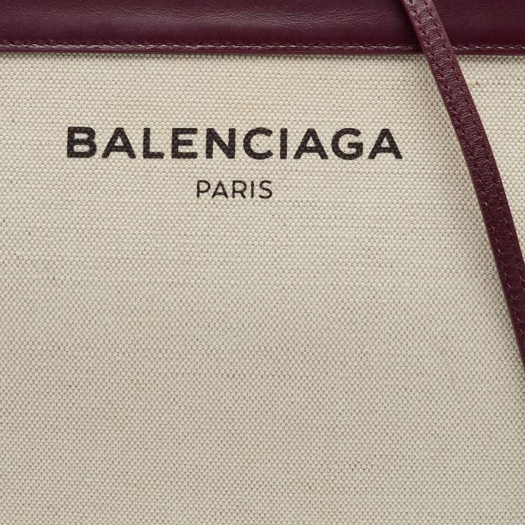 Pre Owned Balenciaga Off-White/Burgundy Canvas and Leather Navy Pochette Crossbody Bag