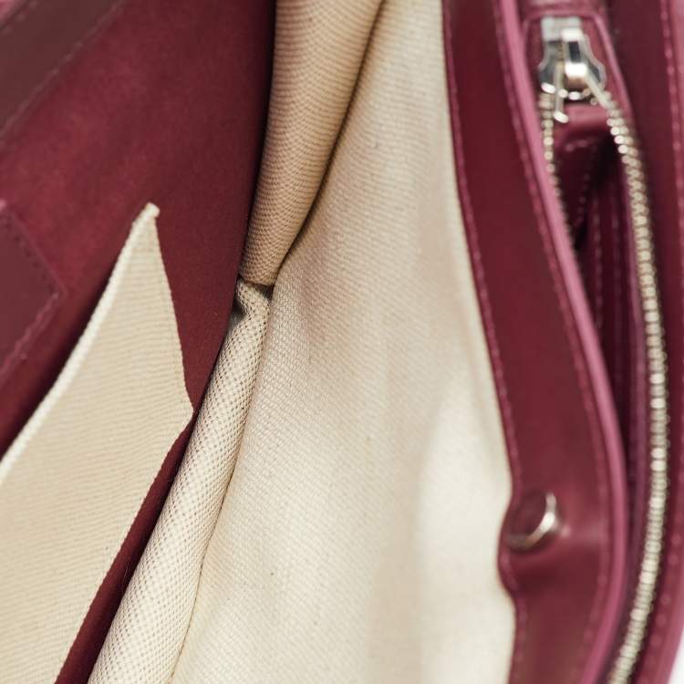 Pre Owned Balenciaga Off-White/Burgundy Canvas and Leather Navy Pochette Crossbody Bag