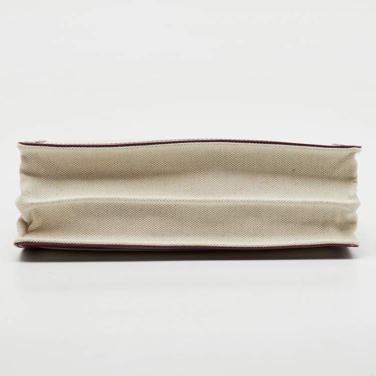 Pre Owned Balenciaga Off-White/Burgundy Canvas and Leather Navy Pochette Crossbody Bag