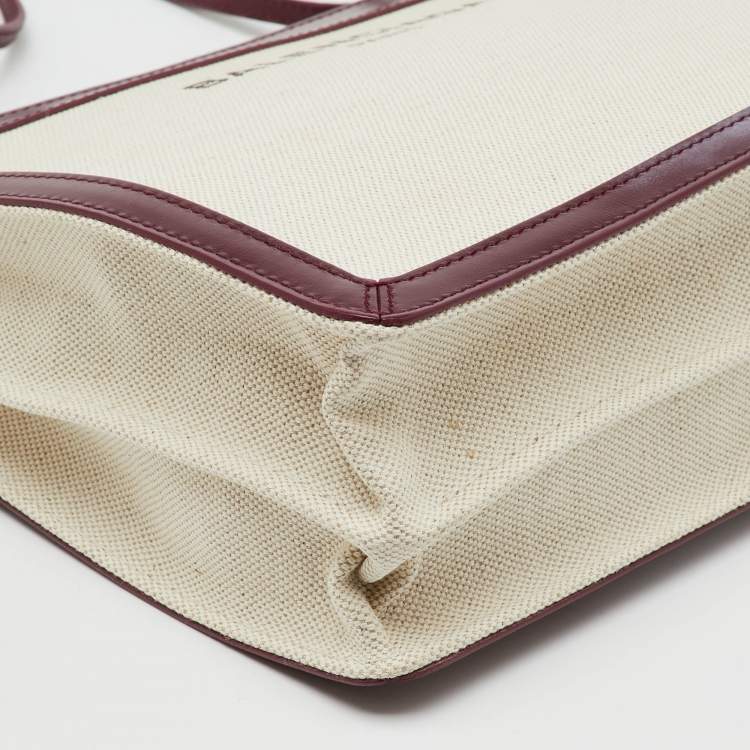 Pre Owned Balenciaga Off-White/Burgundy Canvas and Leather Navy Pochette Crossbody Bag