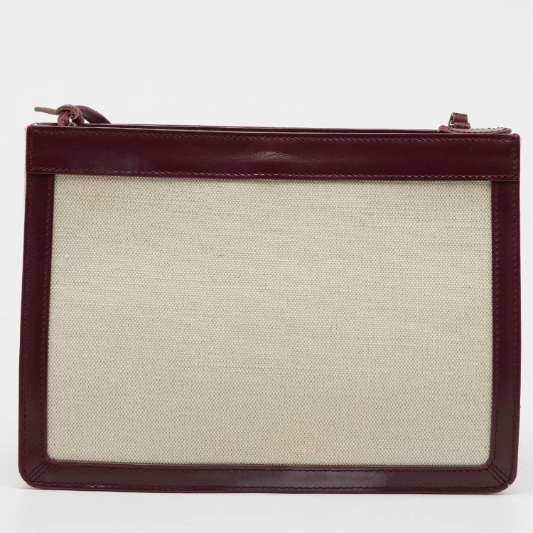 Pre Owned Balenciaga Off-White/Burgundy Canvas and Leather Navy Pochette Crossbody Bag