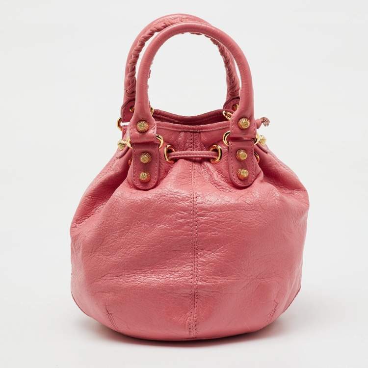 Pre Owned Balenciaga Rose Pink Leather GGH 12 Mini Pompon Bag