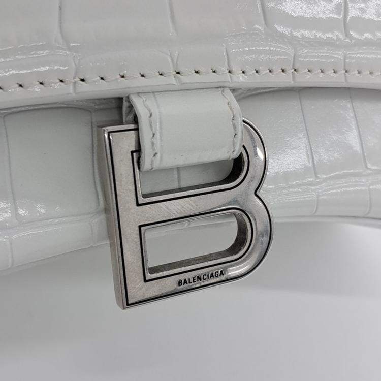 Pre Owned Balenciaga White Leather Hourglass Top Handle Bag S