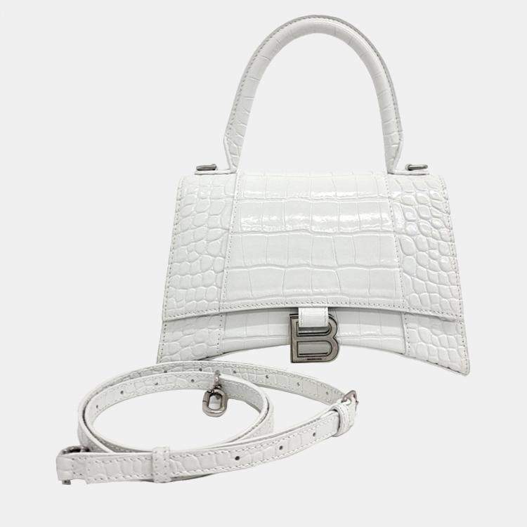 Pre Owned Balenciaga White Leather Hourglass Top Handle Bag S