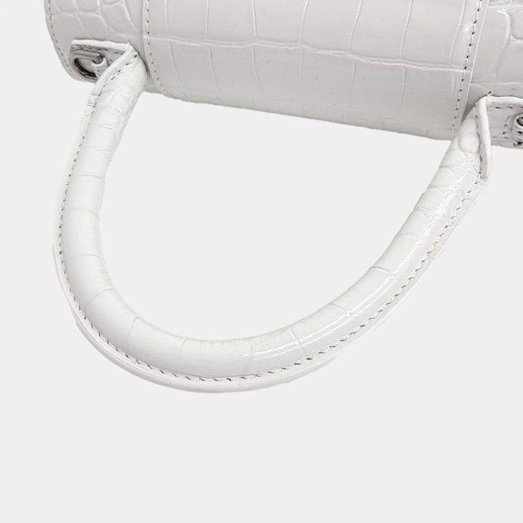 Pre Owned Balenciaga White Leather Hourglass Top Handle Bag S