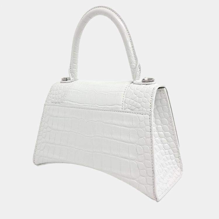 Pre Owned Balenciaga White Leather Hourglass Top Handle Bag S