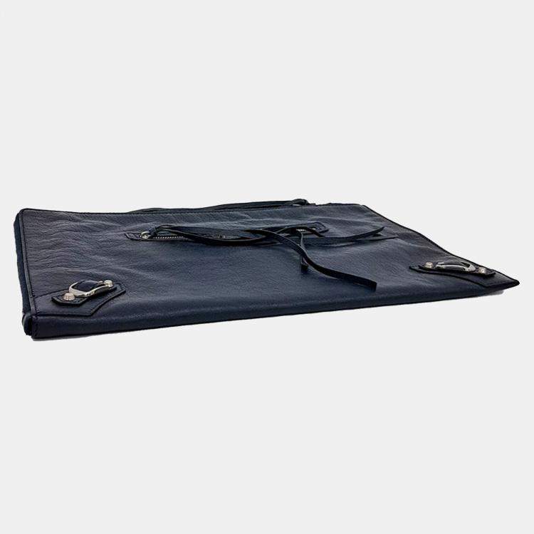 Pre Owned Balenciaga Blue Leather Motor Clutch