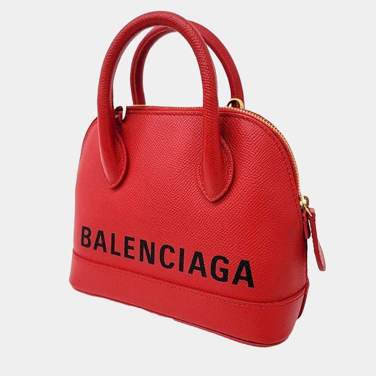 Pre Owned Balenciaga Red Leather Bill Top Handle Bag XXS