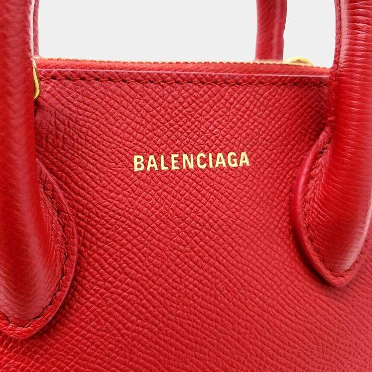 Pre Owned Balenciaga Red Leather Bill Top Handle Bag XXS