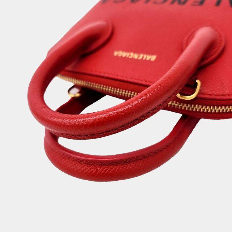 Pre Owned Balenciaga Red Leather Bill Top Handle Bag XXS