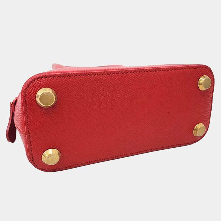 Pre Owned Balenciaga Red Leather Bill Top Handle Bag XXS