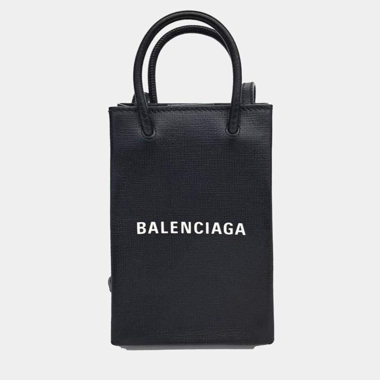 Pre Owned Balenciaga Black Leather shopping phone holder bag