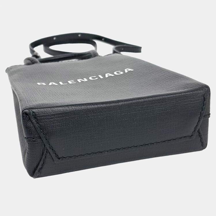 Pre Owned Balenciaga Black Leather shopping phone holder bag