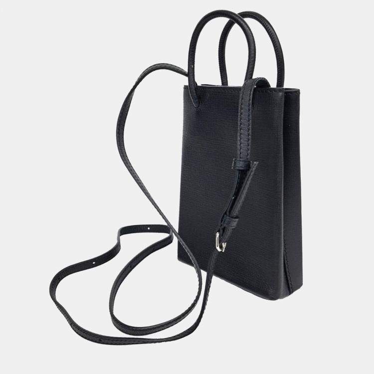 Pre Owned Balenciaga Black Leather shopping phone holder bag