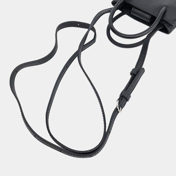 Pre Owned Balenciaga Black Leather shopping phone holder bag