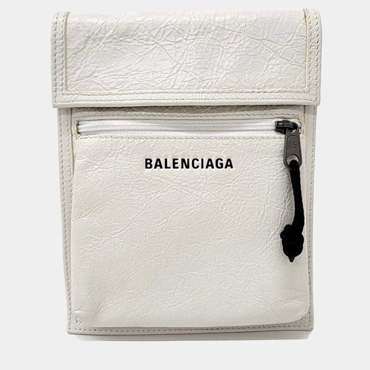 Pre Owned Balenciaga White Leather Explorer Mini Crossbody Bag