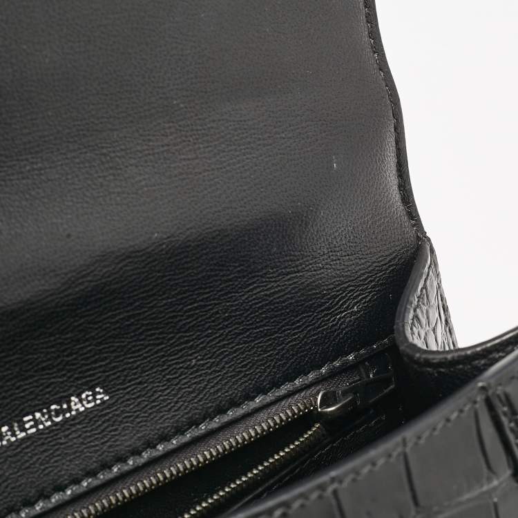 Pre Owned Balenciaga Black Croc Embossed Leather Small Hourglass Top Handle Bag