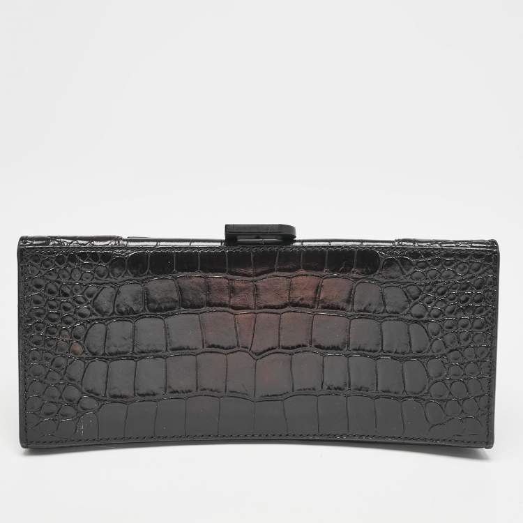 Pre Owned Balenciaga Black Croc Embossed Leather Small Hourglass Top Handle Bag