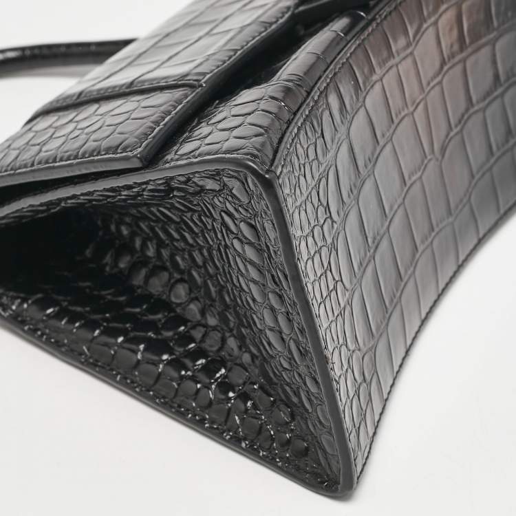 Pre Owned Balenciaga Black Croc Embossed Leather Small Hourglass Top Handle Bag