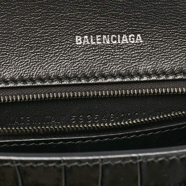 Pre Owned Balenciaga Black Croc Embossed Leather Small Hourglass Top Handle Bag