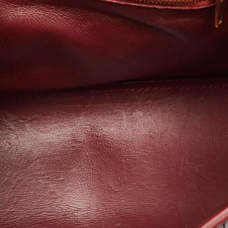 Pre Owned Balenciaga Burgundy Croc Embossed Leather Small Hourglass Top Handle Bag