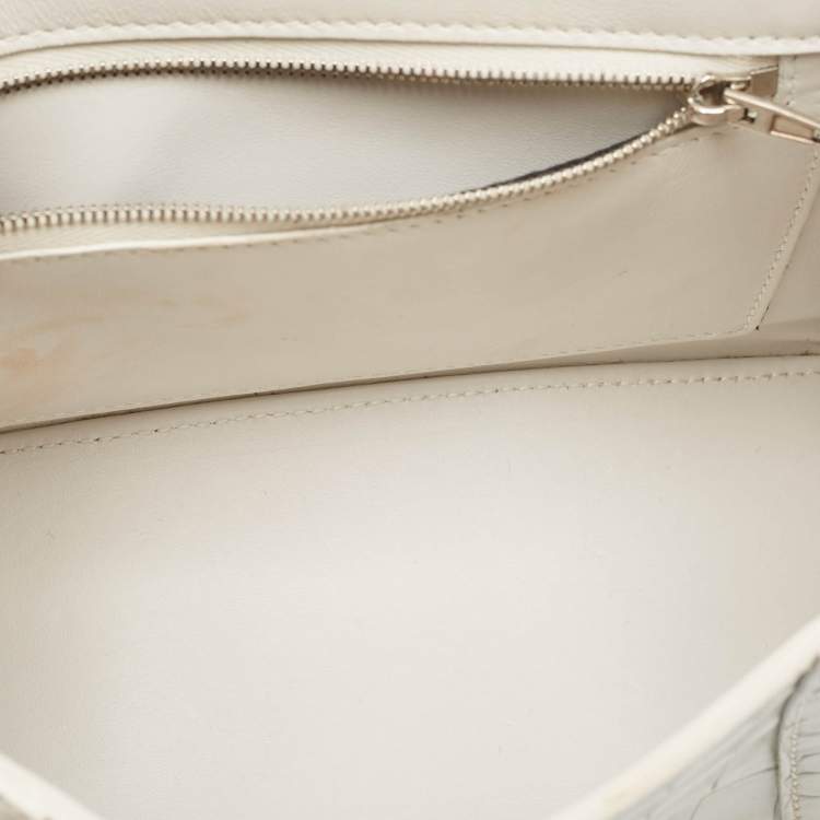 Pre Owned Balenciaga White Croc Embossed Leather Small Hourglass Top Handle Bag