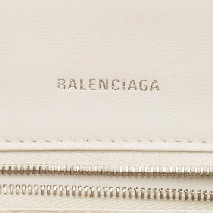 Pre Owned Balenciaga White Croc Embossed Leather Small Hourglass Top Handle Bag