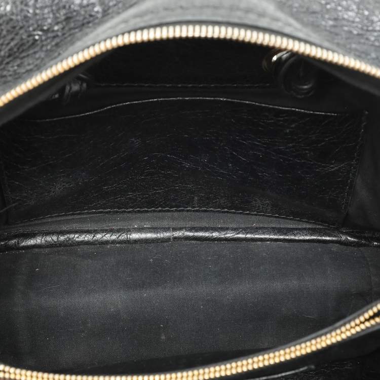 Pre Owned Balenciaga Black Crackle Leather Small Blanket Square Bag