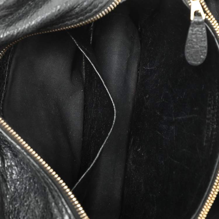 Pre Owned Balenciaga Black Crackle Leather Small Blanket Square Bag